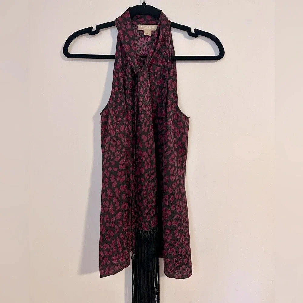 Michael Kors Collection 100% SILK sleeveless Merlot black animal print blouse - Picture 2 of 7